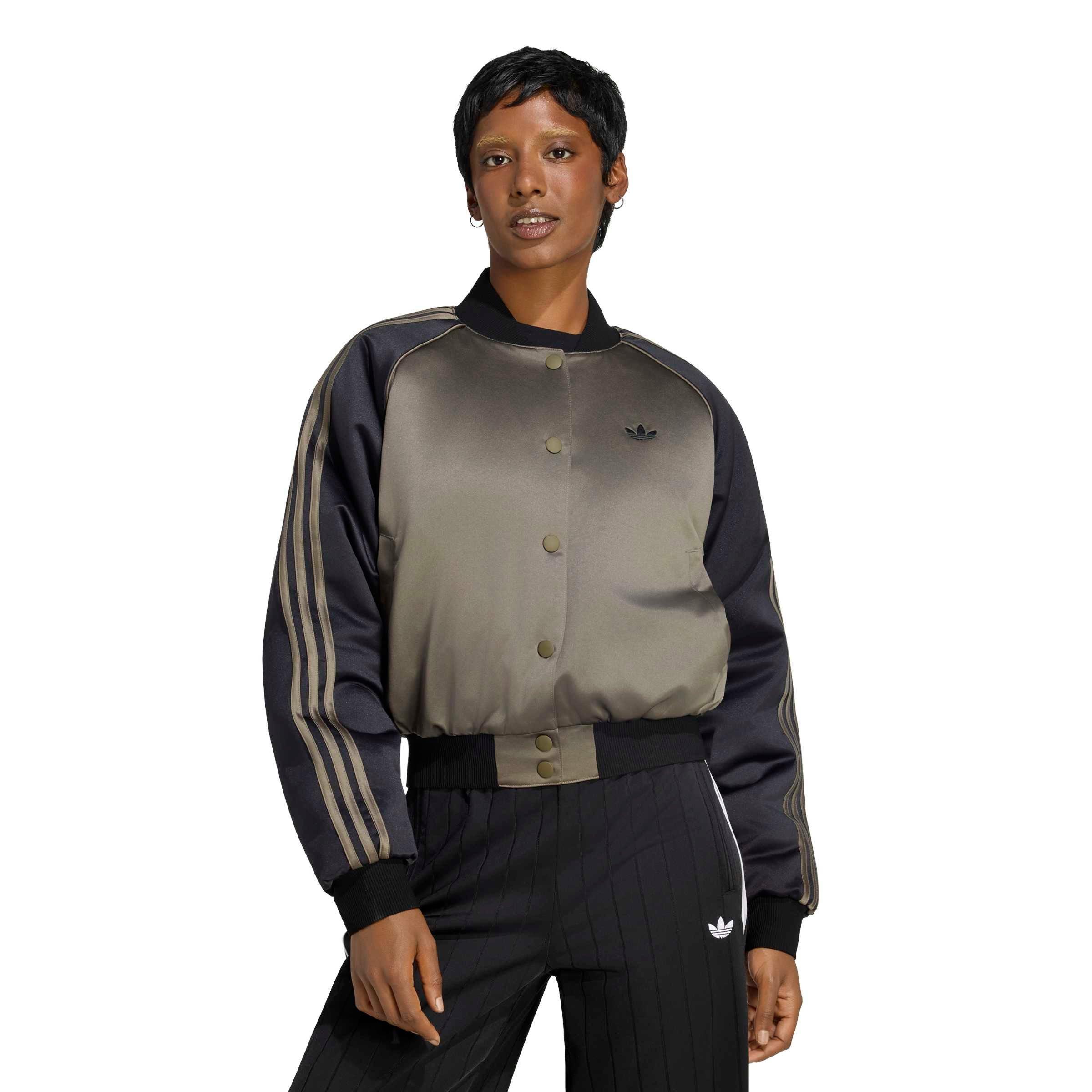 adidas Originals Women's Satin Bomber Jacket - Brown/Black - BROWN/BLACK
